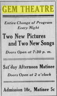 Gem Theatre - Jun 16 1910 Article (newer photo)